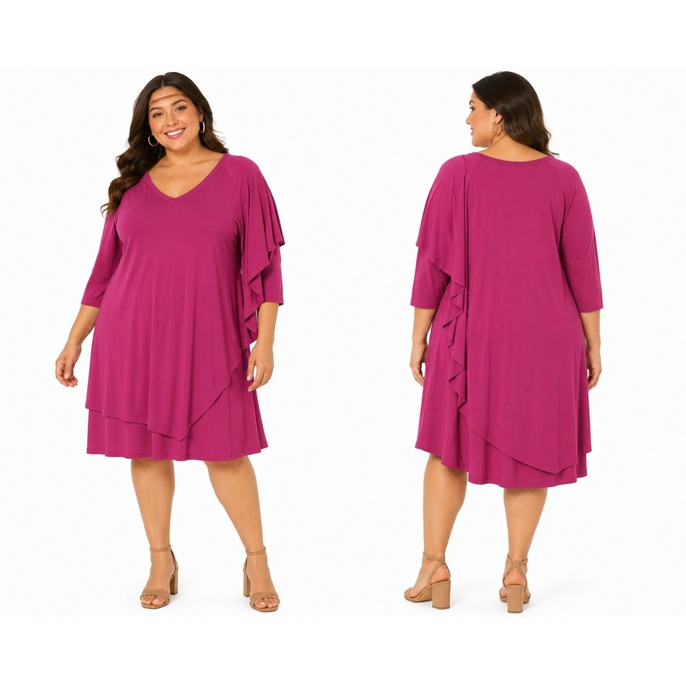 Soft Surroundings Marla Dress Dark Fuchsia V Neck Plus‎ Size 1X NWT Overlay